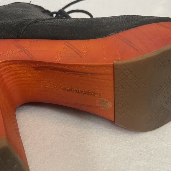 Lucky Brand Tafari Black Leather Platform Heeled Booties Women's Size 9 - Picture 8 of 15